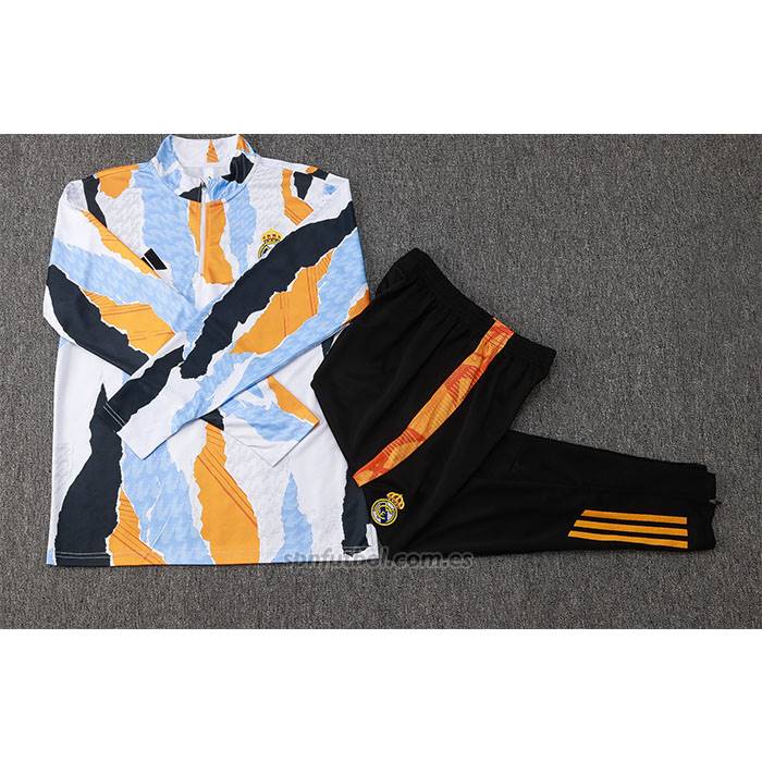 Chandal de Sudadera del Real Madrid Nino 2024-2025 Blanco y Amarillo